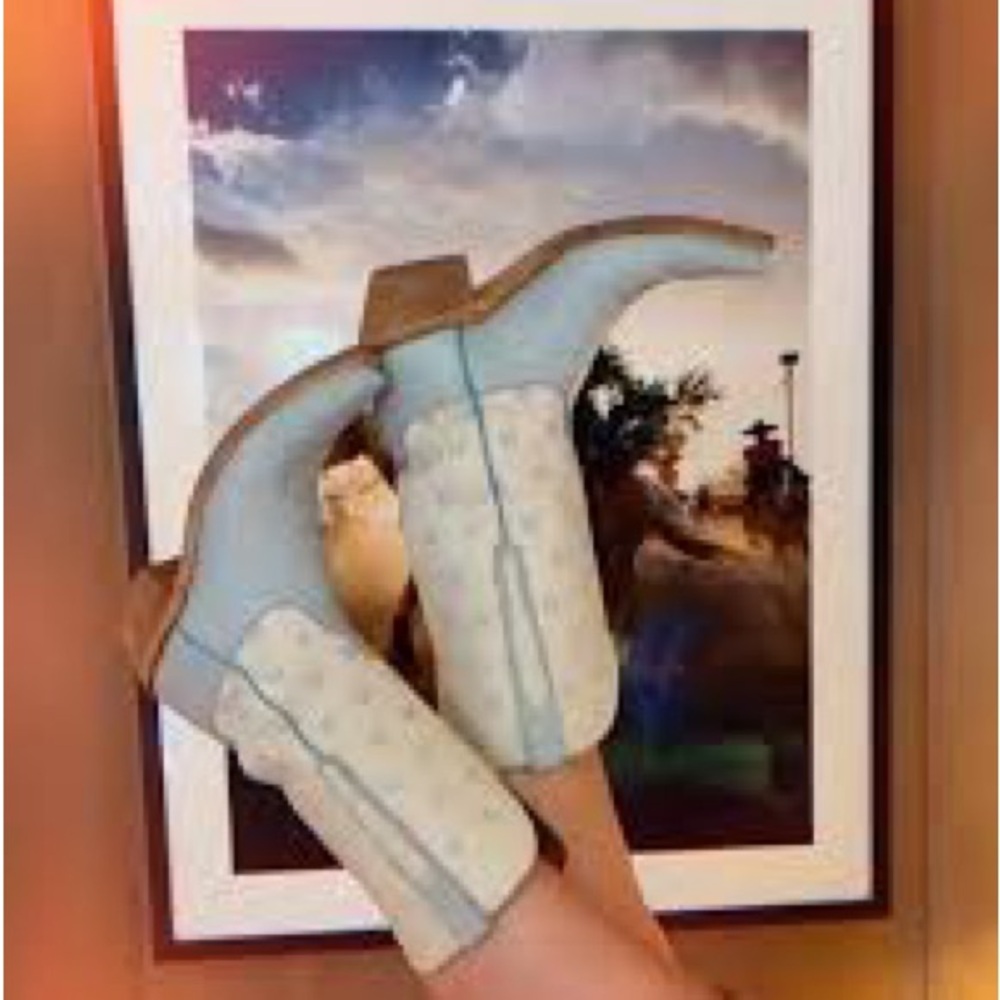 Lucchese bow Blue and White Cowboy Boots trending in store exclusive
